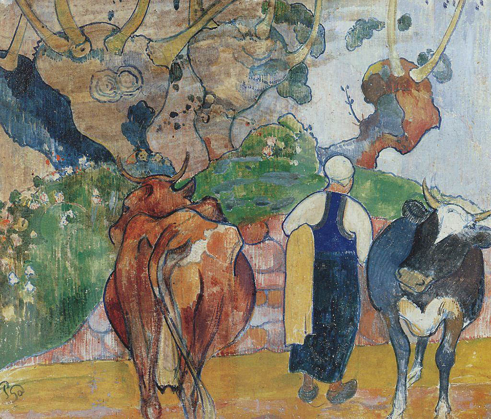 Paul Gauguin Peasant Woman and Cows in a Landscape, 1889-90 oil painting reproduction