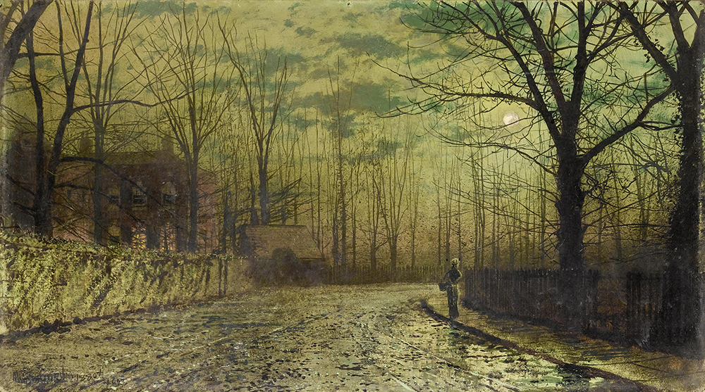 John Atkinson Grimshaw Figure on a moonlit lane, St. John's Road, Ryde, Isle of Wight, 1880-82 oil painting reproduction