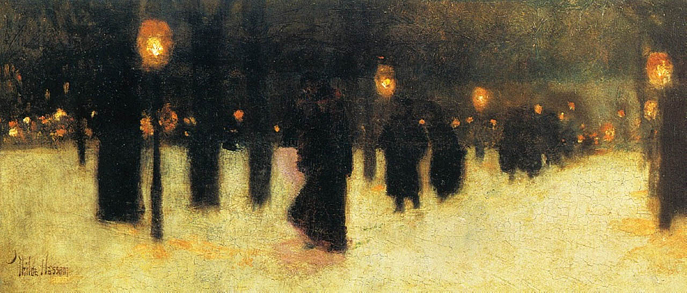 Frederick Childe Hassam Across the Common on a Winter Evening, 1885-85 oil painting reproduction