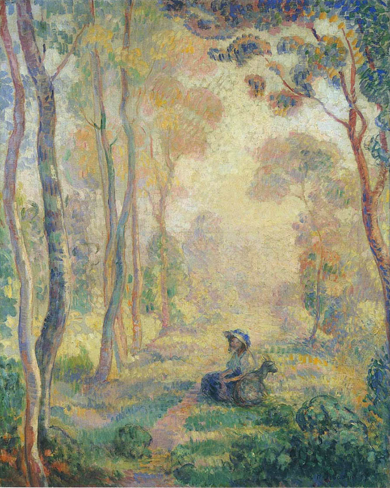 Henri Lebasque Child with Goat in the Pierrefonds Forest, 1907 oil painting reproduction