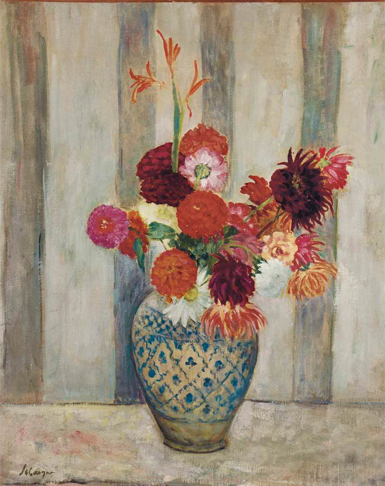 Henri Lebasque Dahlias in Persian Vase, 1920 oil painting reproduction