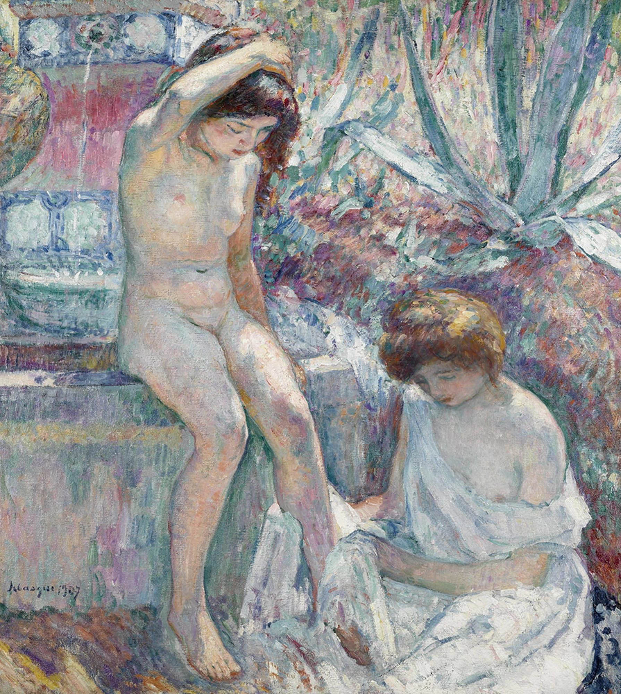 Henri Lebasque Saint-Tropez, Madame Lebasque and Marthe near Fountain, 1907 oil painting reproduction