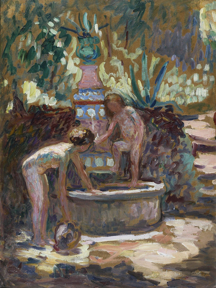 Henri Lebasque Saint-Tropez, Two Girls by the Fountain, Villa Demiere, 1907 oil painting reproduction