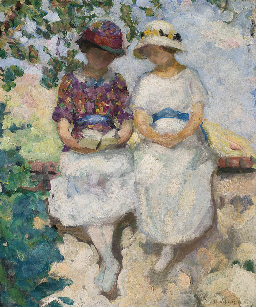 Henri Lebasque Vezillon, Two Girls Seated on the Wall, 1913 oil painting reproduction