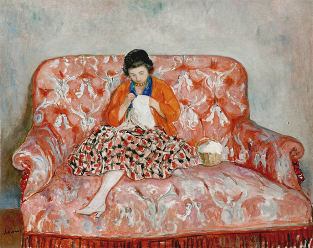 Henri Lebasque Girl Sewing on a Sofa, 1925 oil painting reproduction