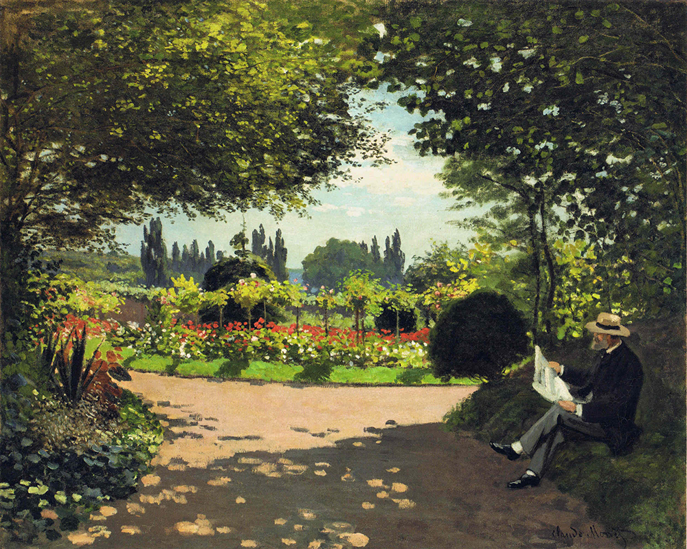 Claude Monet Adolphe Monet Reading in the Garden, 1866 oil painting reproduction