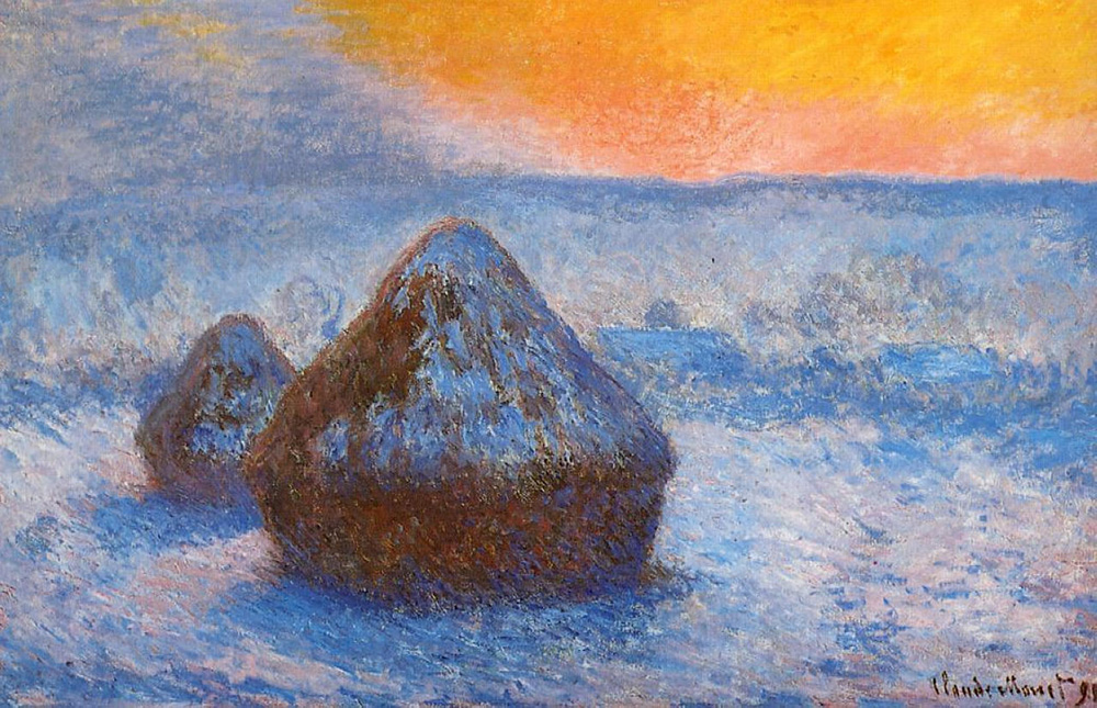 Claude Monet Grainstacks at Sunset, Snow Effect, 1890-91 oil painting reproduction