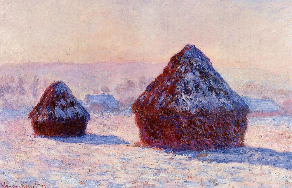 Claude Monet Grainstacks in the Morning, Snow Effect,1891 oil painting reproduction