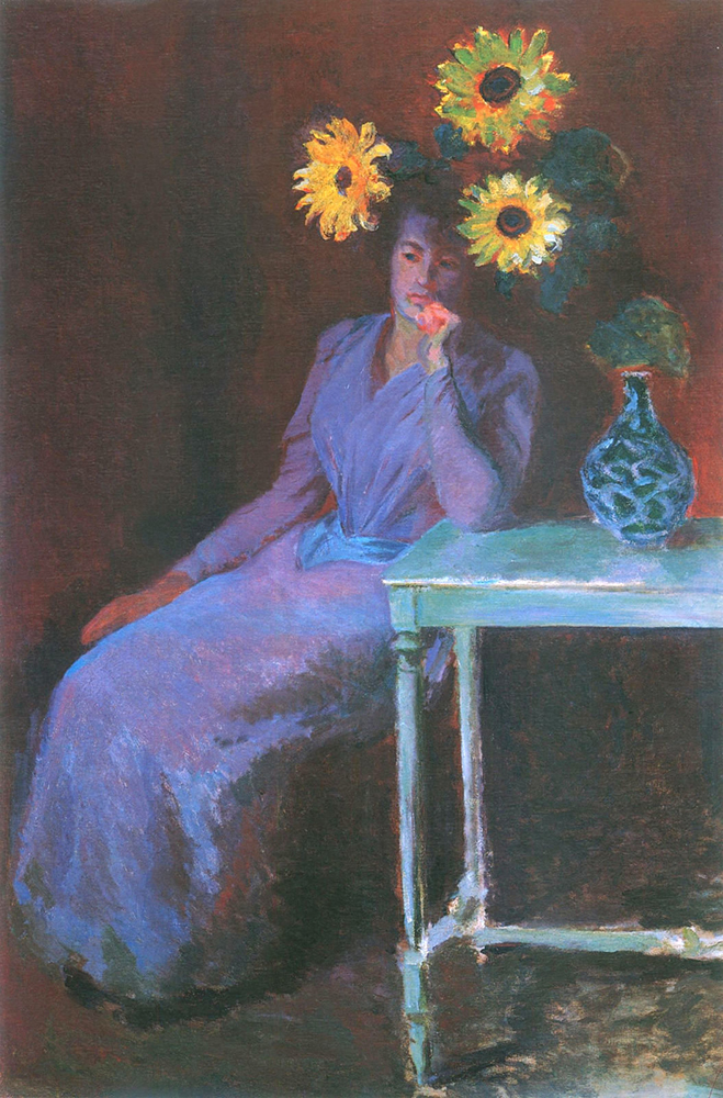 Claude Monet Portrait of Suzanne Hoschede with Sunflowers, 1890 oil painting reproduction