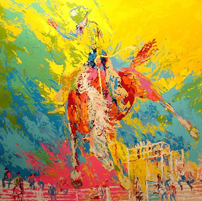 Leroy Neiman Bucking Bronco oil painting reproduction