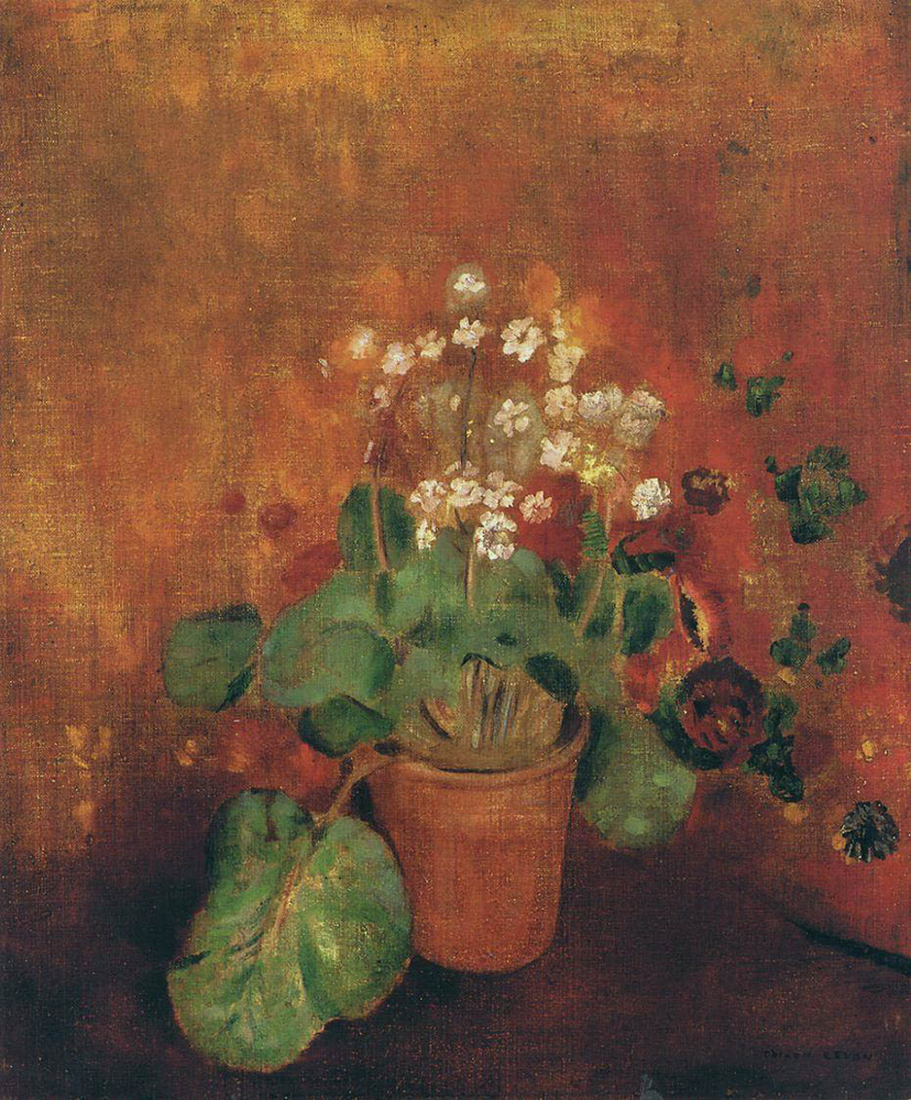 Odilon Redon Flowers in a Pot on a Red Background oil painting reproduction