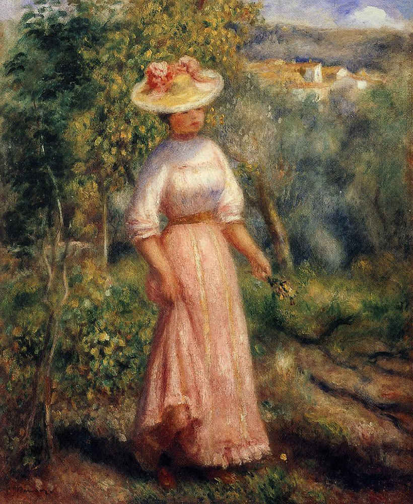 Pierre-Auguste Renoir Young Woman in Red in the Fields, 1800 oil painting reproduction