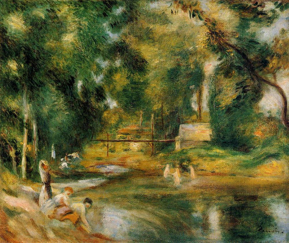 Pierre-Auguste Renoir Essoyes Landscape - Washerwoman and Bathers, 1800 oil painting reproduction