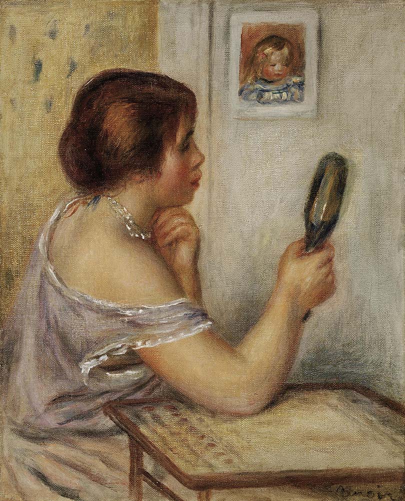 Pierre-Auguste Renoir Gabrielle Holding a Mirror with a Portrait of Coco oil painting reproduction