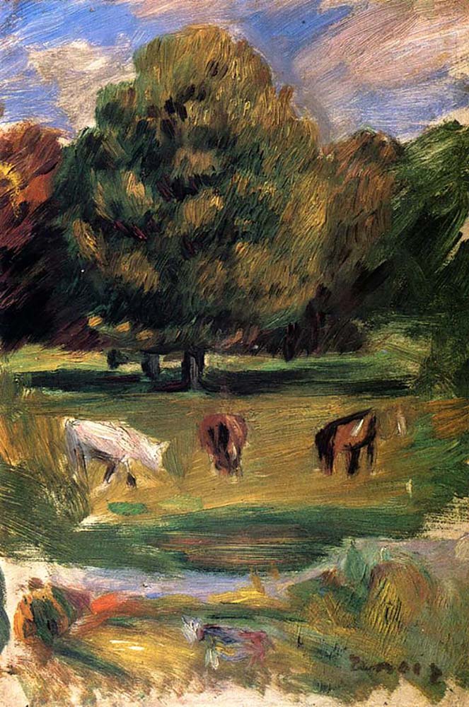 Pierre-Auguste Renoir Landscape with Horses oil painting reproduction