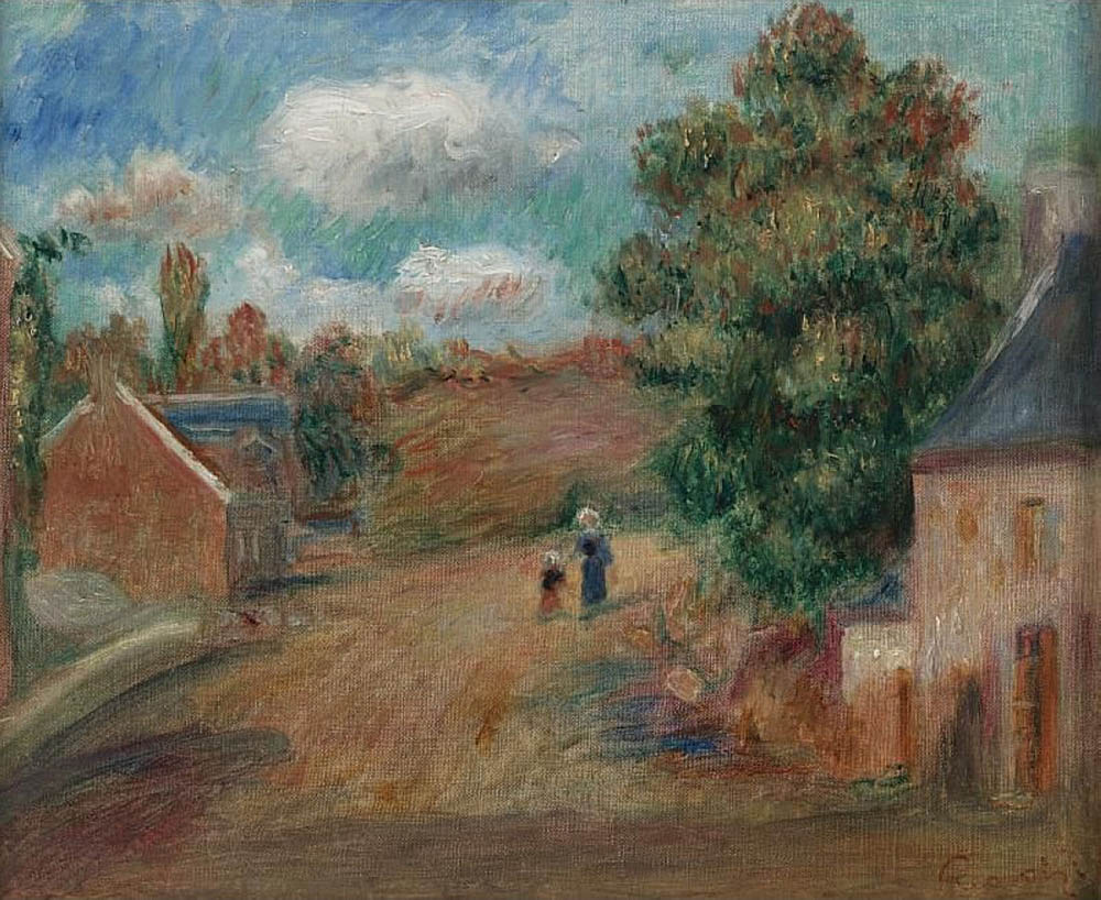 Pierre-Auguste Renoir Landscape, Woman with Child Entering Village, 1904-08 oil painting reproduction