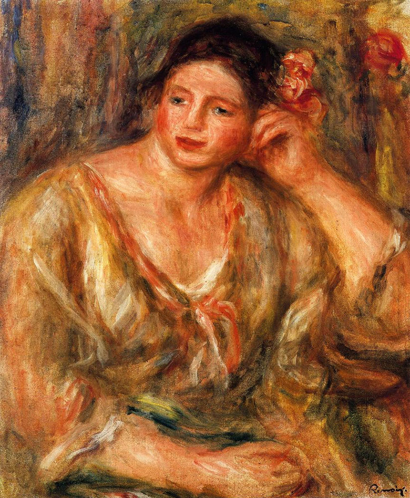 Pierre-Auguste Renoir Madeleine Leaning on Her Elbow with Flowers in Her Hair, 1918 oil painting reproduction