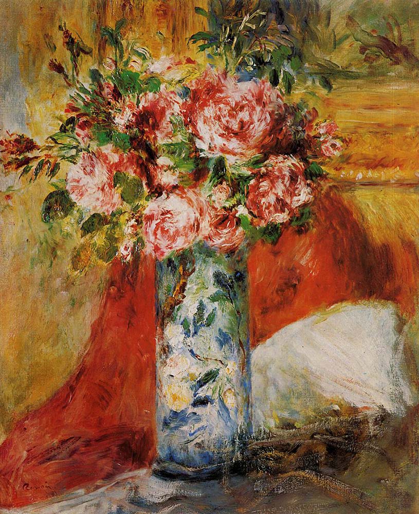 Pierre-Auguste Renoir Roses in a Vase, 1876 oil painting reproduction